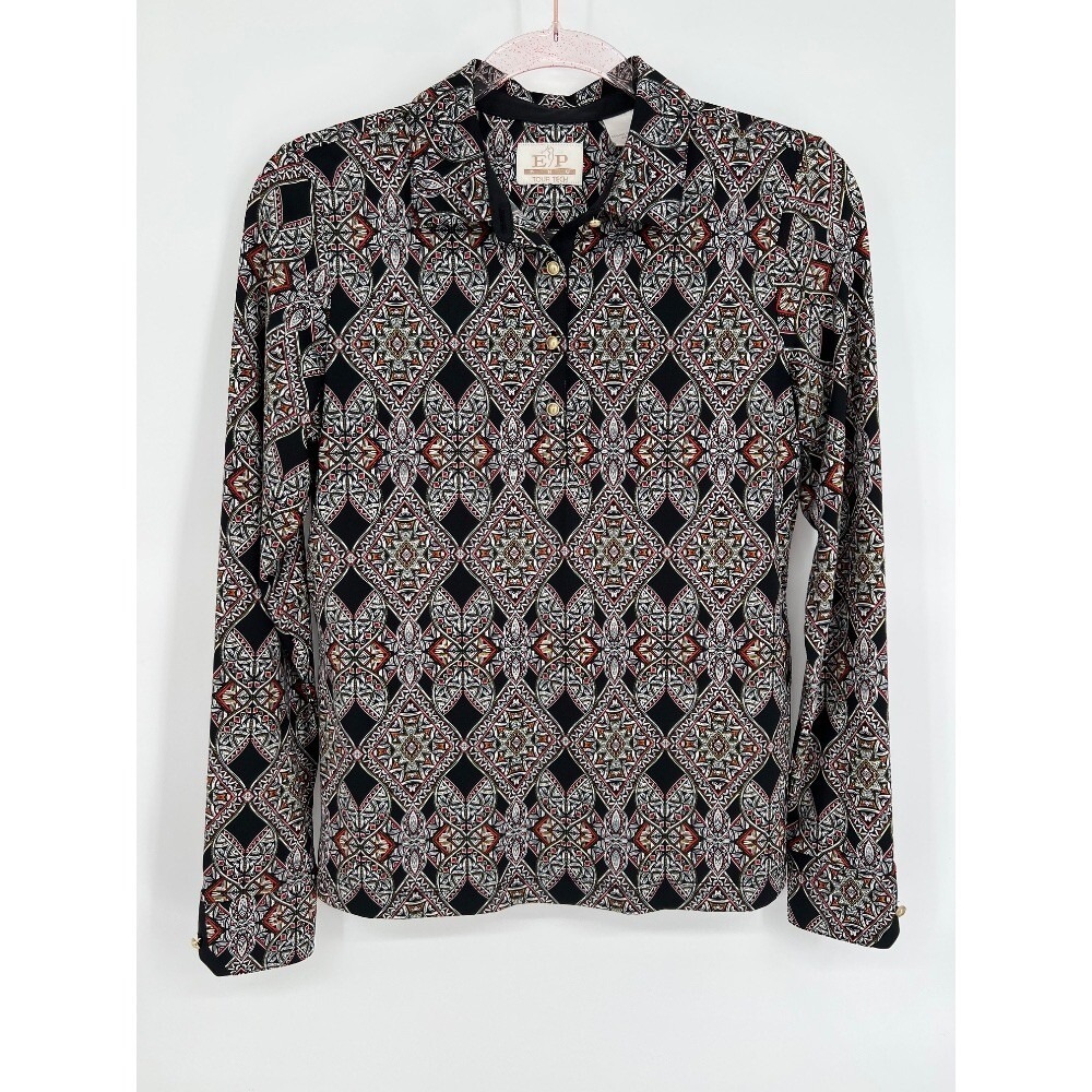 EP Pro Tour Tech Golf Pullover‎ Geometric Print Long Sleeve Athletic Small